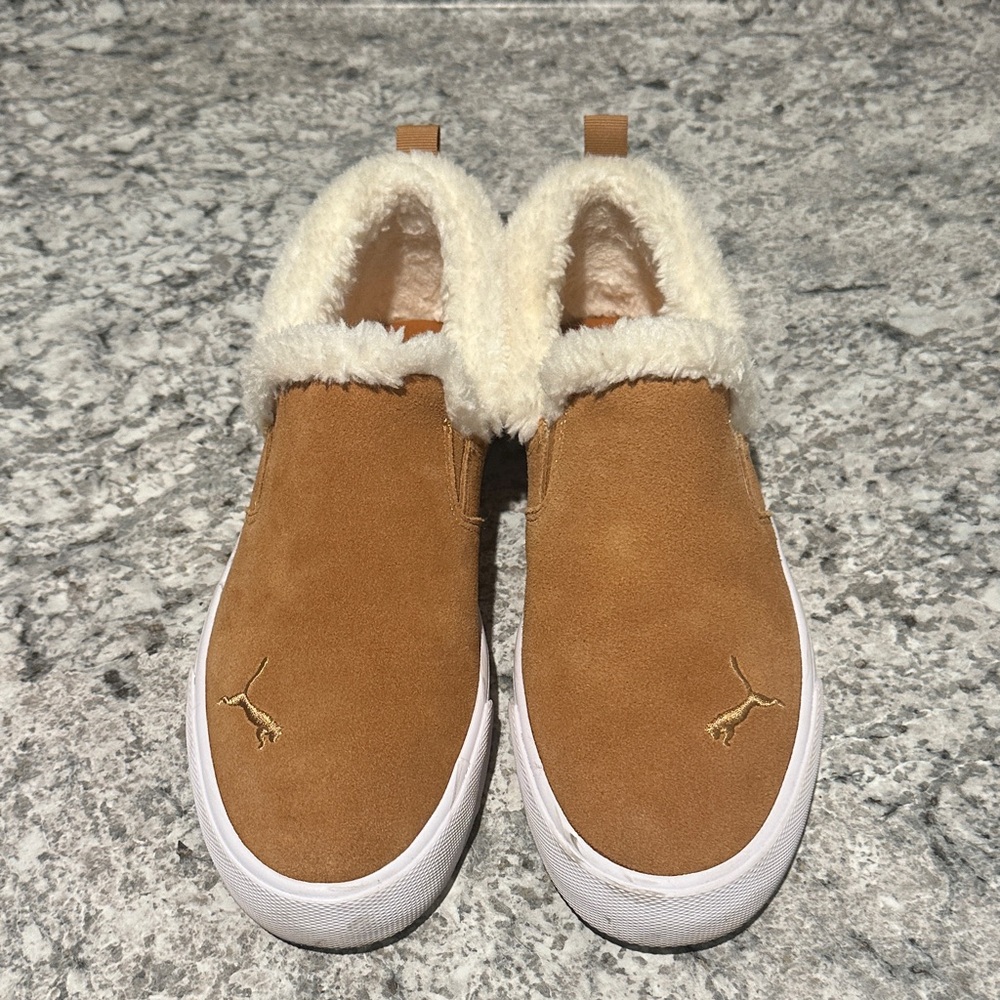 Puma Tan Slip-On Sneakers with Cream Fur